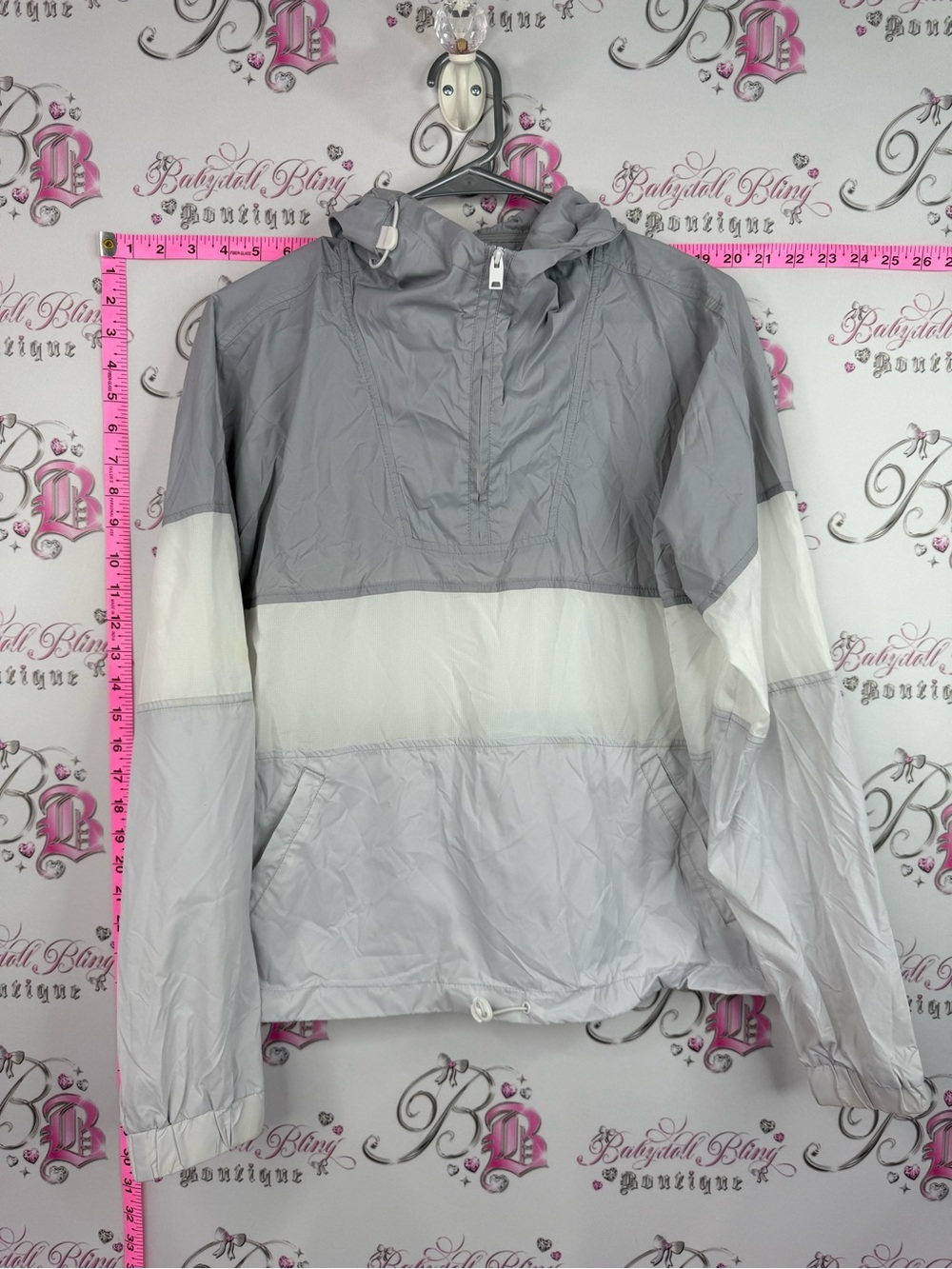 Simons jacket water repellent Light Gray and White Packable Windbreaker Jacket